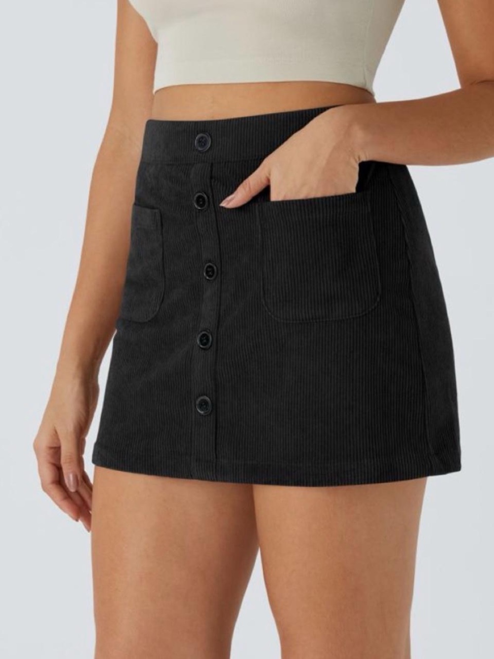 Halara Black Corduroy 2-in-1 Mini Skort Button Front Size M NWT